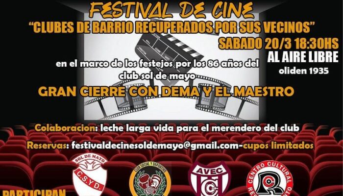 Festival de cine, en el 86 aniversario del club Sol de Mayo