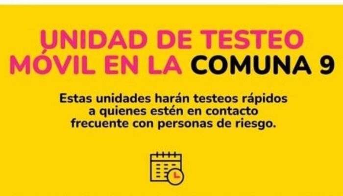 Centros de Testeo en Comuna 9, desde el 12 al 16 de julio
