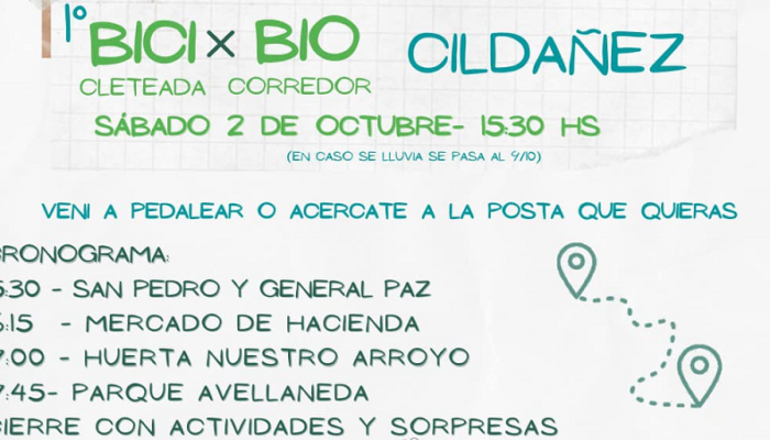 Se realizará la Primera Bicicleteada por el Biocorredor de Cildañez
