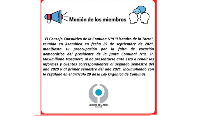Continúan las denuncias del Consejo Consultivo Comunal 9 por incumplimiento de la Ley de Comunas