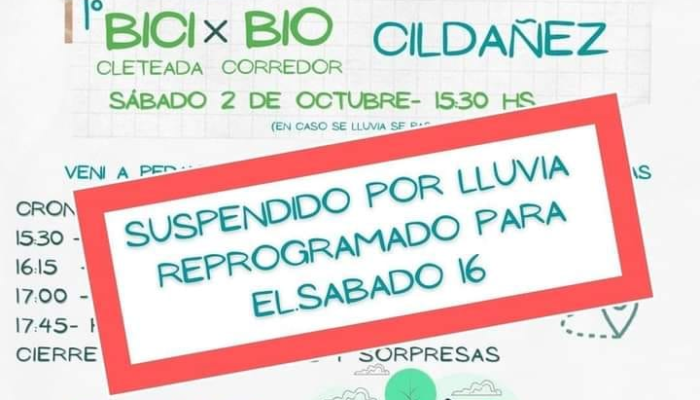 Se postergó la Primera Bicicleteada por el Biocorredor de Cildañez
