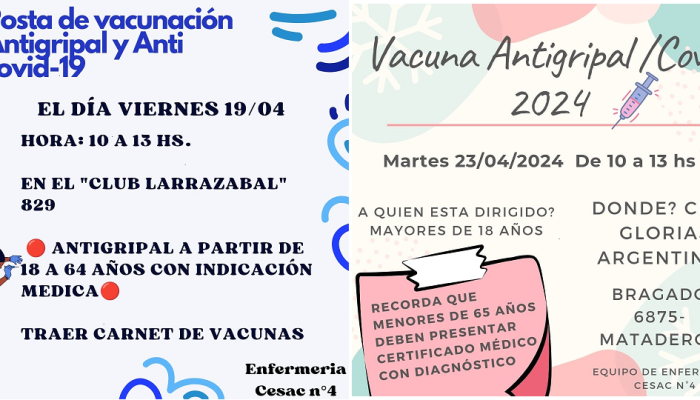 Vacunación contra la gripe y Covid-19 gratuita en clubes de la Comuna 9