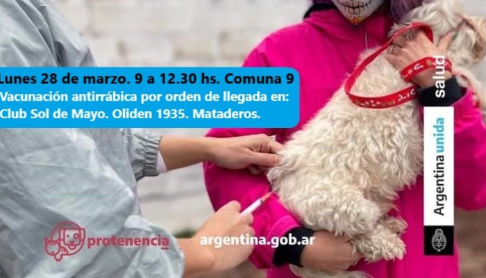 Vacunación antirrábica gratuita en el Club Sol de Mayo