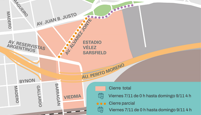 Afectaciones al tránsito por evento en Vélez Sarsfield