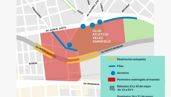 Cortes y desvíos por evento musical en Vélez Sarsfield