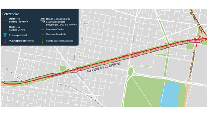 Desvío en Autopista Dellepiane por obras